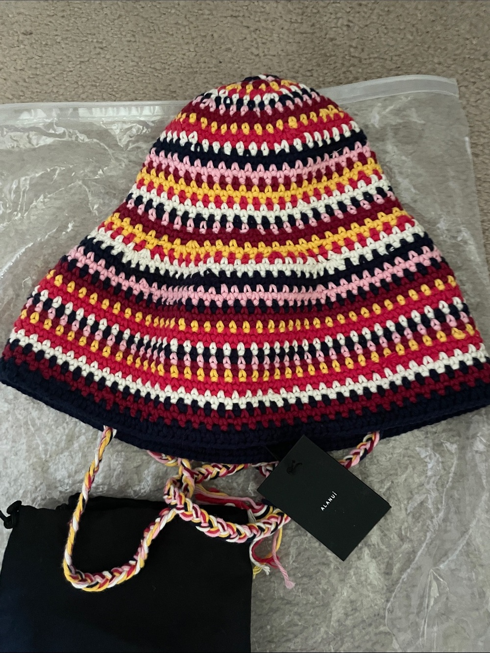 NWT Alanui Beach Break hat Multicolor Crochet Sun Hat with Ties - Picture 6 of 6